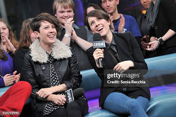 Tegan & Sarah Appearance On NEW.MUSIC.LIVE at MuchMusic HQ on January 9, 2013 in Toronto, Canada.