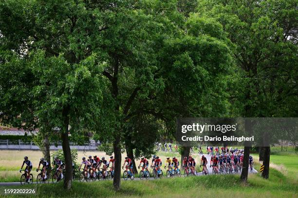 General view of João Almeida of Portugal and UAE Team Emirates - White Sprint Jersey, Matej Mohorič of Slovenia and Team Bahrain - Victorious -...