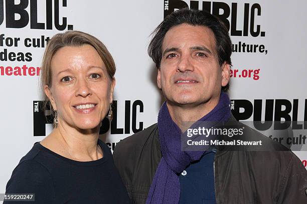 Actors Linda Emond and Matte Osian attends the Under The Radar Festival 2013 Opening Night Celebration at The Public Theater on January 9, 2013 in...