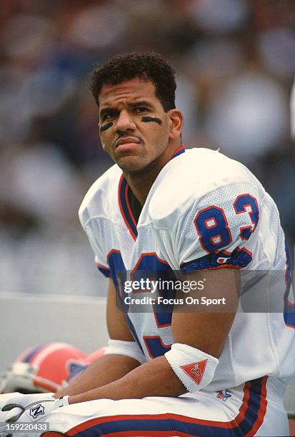 Wide Receiver Andre Reed of the Buffalo Bills looks on from the bench against the Los Angeles Raiders during an NFL football game December 8, 1991s...