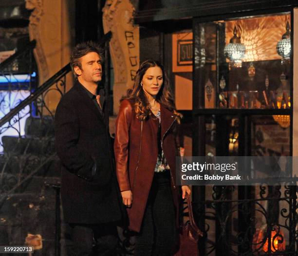 Jack Davenport and Katharine McPhee filming on location for "Smash" on January 9, 2013 in New York City.
