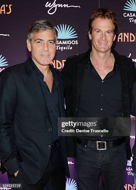 Casamigos Tequila founders George Clooney and Rande Gerber celebrate the launch of Casamigos at Andrea's at Encore Las Vegas on January 9, 2013 in...