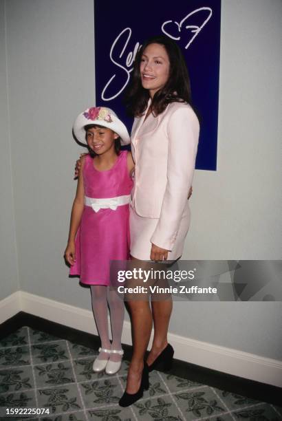 Becky Lee Meza and Jennifer Lopez during press conference for "Selena" at Four Seasons Hotel in Beverly Hills, California, United States, 18th June...