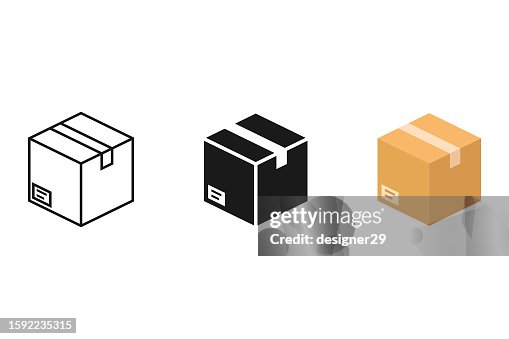 Diseño vectorial de icono de caja de cartón o paquete sobre fondo blanco. Diseño vectorial de icono de caja de cartón o paquete sobre fondo blanco.