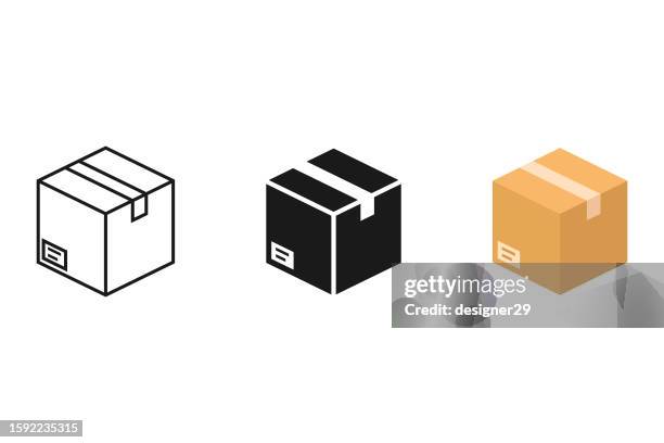 cardboard box or package icon vector design on white background. - cardboard box stock illustrations