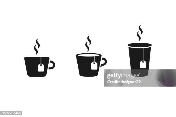 ilustraciones, imágenes clip art, dibujos animados e iconos de stock de conjunto de iconos de taza de té. - té bebida caliente
