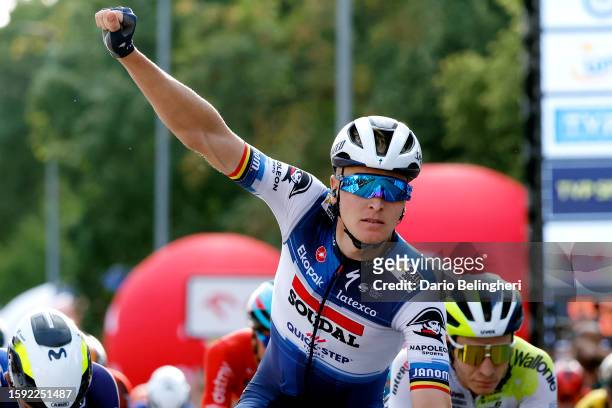 Tim Merlier of Belgium and Team Soudal - Quick Step celebrates at finish line as stage winner during the 80th Tour de Pologne 2023, Stage 7 a 166.6km...