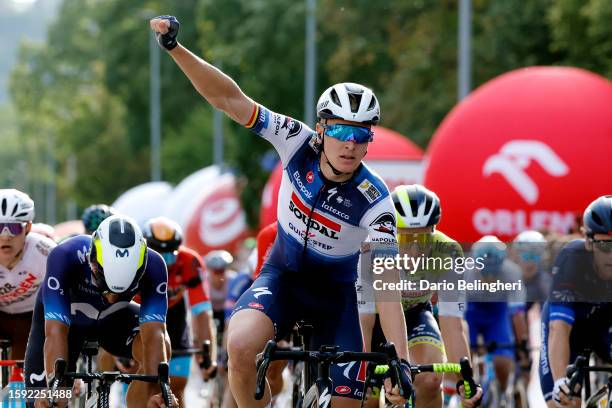 Tim Merlier of Belgium and Team Soudal - Quick Step celebrates at finish line as stage winner during the 80th Tour de Pologne 2023, Stage 7 a 166.6km...