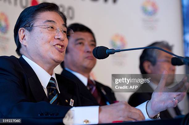 Tokyo 2020 bid chief executive Masato Mizuno speaks during a press conference in London on January 10, 2013 to launch their candidature file for the...