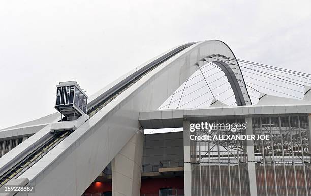 Genral view of The Moses Mabhida stadium and the sky car in Durban on December 8, 2009. The stadium is one of the 10 stadiums in South Africa that...