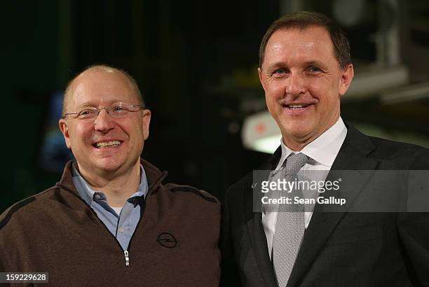 Steve Girsky , General Motors Vice Chairman and head of GM Europe, and Thomas Sedran, Deputy Chairman of Adam Opel AG, attend a celebration to mark...