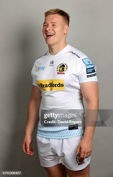Iestyn Harris of Exeter Chiefs poses for a portrait during the squad photocall for the 2023-2024 Gallagher Premiership Rugby season at Sandy Park on...