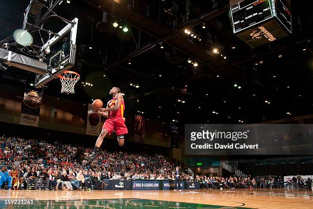 Tony Mitchell of the Fort Wayne Mad Ants competes in the Slam Dunk Contest during the 2013 NBA D-League Showcase on January 9, 2013 at the Reno...