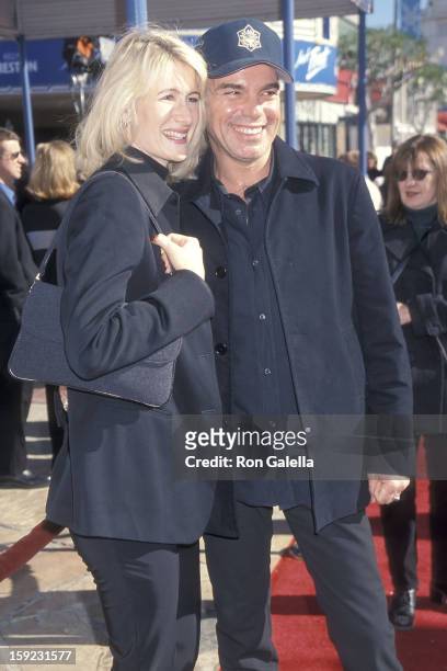 Actress Laura Dern and actor Billy Bob Thornton attend the "Jack Frost" Westwood Premiere on December 5, 1998 at the Mann Village Theatre in...