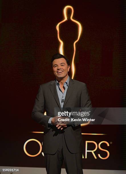 Host Seth MacFarlane announces the nominees at the 85th Academy Awards Nominations Announcement at the AMPAS Samuel Goldwyn Theater on January 10,...