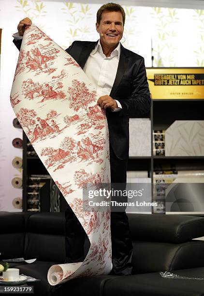 Entertainer and Singer Dieter Bohlen presents his wallpaper collection "Dieter Bohlen - it's different" at the fair "Heimtextil 2013" on January 10,...