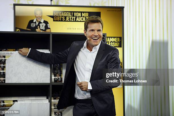 Entertainer and Singer Dieter Bohlen presents his wallpaper collection "Dieter Bohlen - it's different" at the fair "Heimtextil 2013" on January 10,...