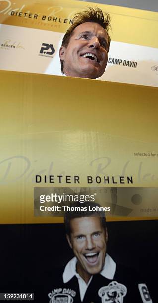 Entertainer and Singer Dieter Bohlen presents his wallpaper collection "Dieter Bohlen - it's different" at the fair "Heimtextil 2013" on January 10,...