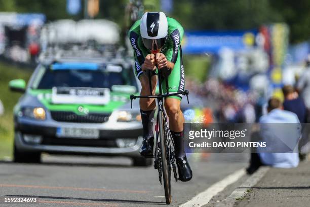 Irish Ryan Mullen of Bora-Hansgrohe pictured in action during the elite men time trial race at the UCI World Championships Cycling, in Glasgow,...