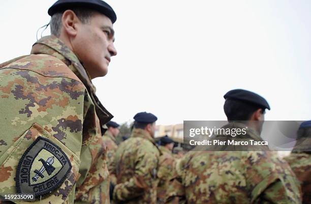 Soldiers of the OTAN Rapid Deployable Corps during the departure Ceremony for OTAN Rapid Deployable Corps - Italy bound for Afghanistan at Ugo Mara...