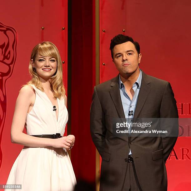 Emma Stone and Seth MacFarlane at The 85th Academy Awards - Nominations Announcement held at The AMPAS Samuel Goldwyn Theater on January 10, 2013 in...