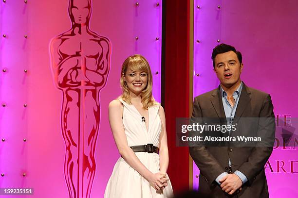 Emma Stone and Seth MacFarlane at The 85th Academy Awards - Nominations Announcement held at The AMPAS Samuel Goldwyn Theater on January 10, 2013 in...