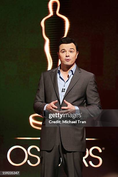 Seth MacFarlane speaks at the 85th Academy Awards nominations announcement held at AMPAS Samuel Goldwyn Theater on January 10, 2013 in Beverly Hills,...