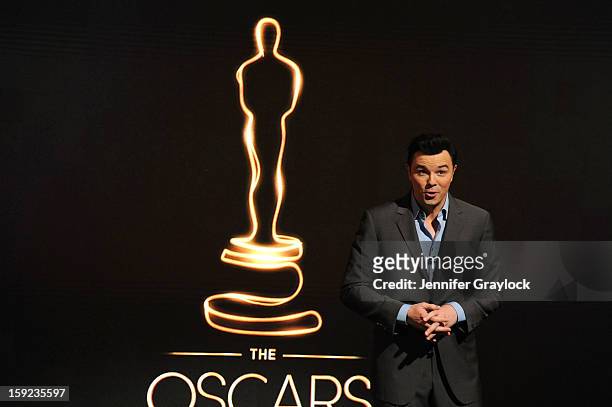 Actor Seth MacFarlane on stage during the 85th Academy Awards Nominations Announcement held at AMPAS Samuel Goldwyn Theater on January 10, 2013 in...