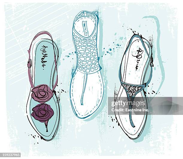 feminine sandals - looking down at shoes stock illustrations