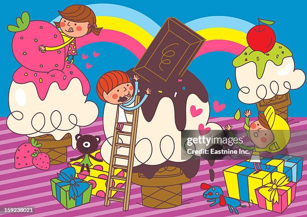 cute child - dog playing with toy indoor stock illustrations