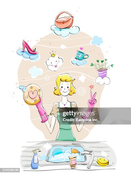 woman's life - kitchen front view stock illustrations