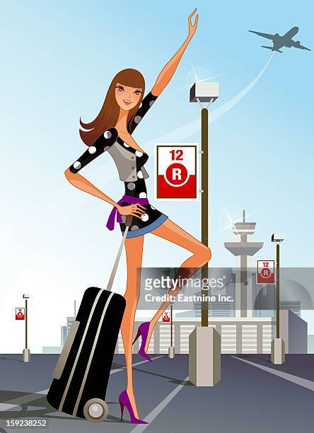 woman standing in parking lot at airport - patient journey stock illustrations