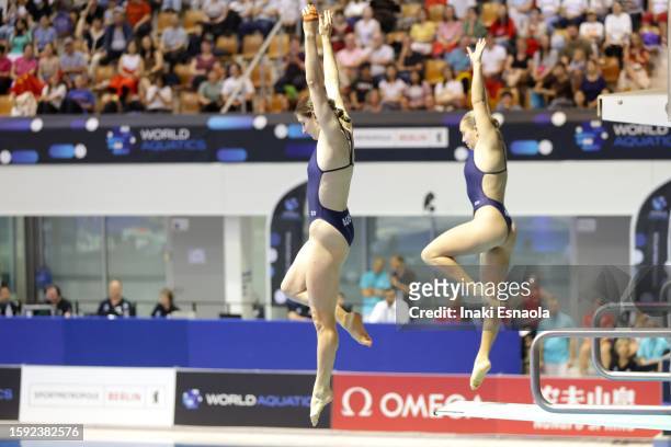 Maddison Keeney and Alysha Koloi from Australia compete on women's 3m synchronised platform on day one of the World Aquatics Diving World Cup 2023 -...