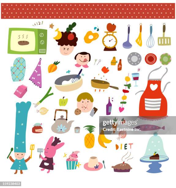cooking related products - spring onion stock illustrations