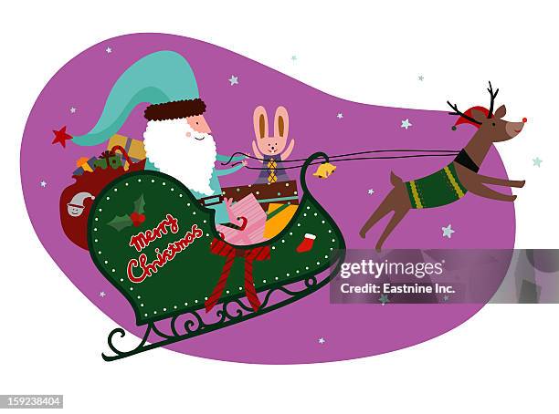 christmas sled - fur hat stock illustrations