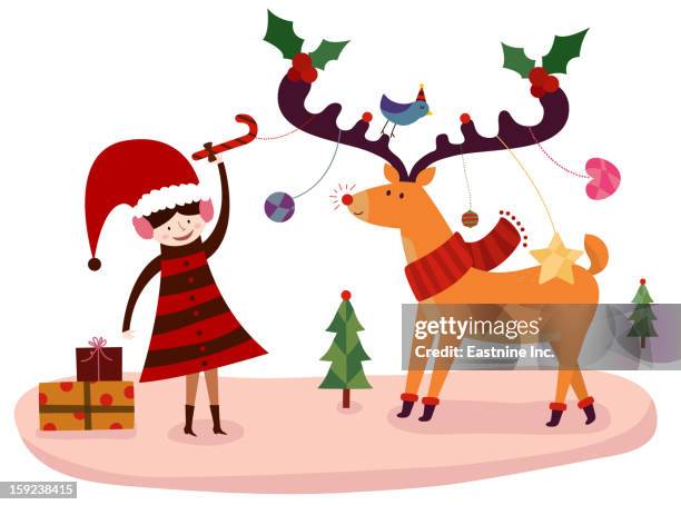 christmas reindeer - ear plugs stock illustrations
