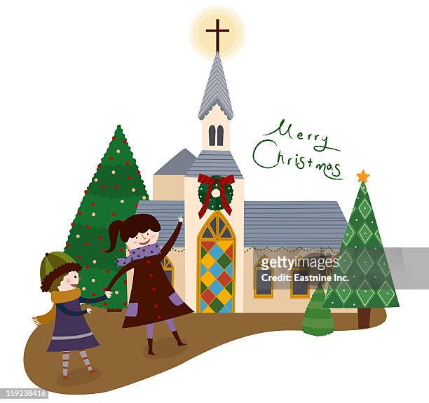 christmas church - fur hat stock illustrations