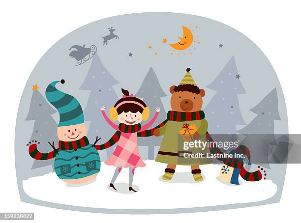 christmas night - fur hat stock illustrations