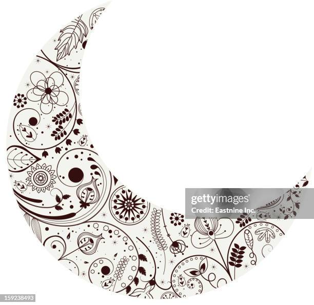 various plants patterns in the moon - sunflower bud stock illustrations