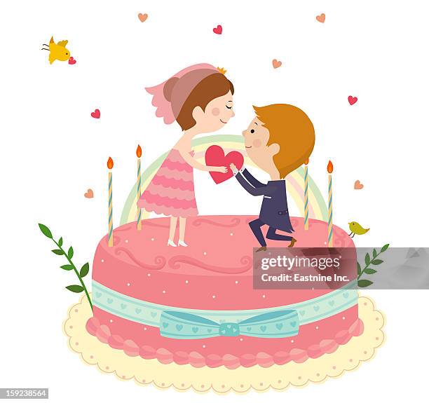 close-up of lovers - wedding cake on white stock illustrations