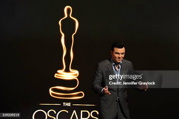 Actor Seth MacFarlane on stage during the 85th Academy Awards Nominations Announcement held at AMPAS Samuel Goldwyn Theater on January 10, 2013 in...