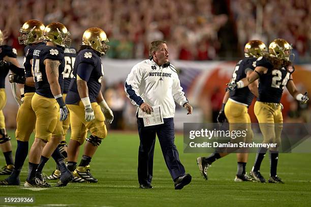 National Championship: Notre Dame coach Brian Kelly on field during game vs Alabama at Sun Life Stadium. Miami Gardens, FL 1/7/2013 CREDIT: Damian...