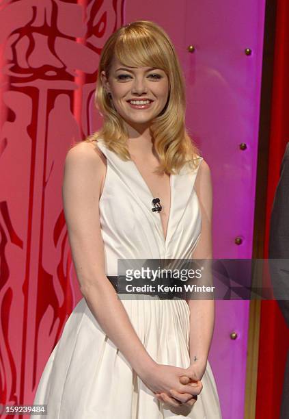 Actress Emma Stone attends the 85th Academy Awards Nominations Announcement at the AMPAS Samuel Goldwyn Theater on January 10, 2013 in Beverly Hills,...