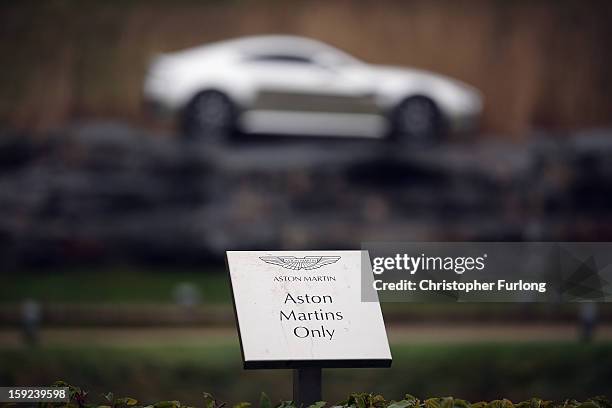 Parking sign for Aston Martin motor cars only sits outside the company headquarters and production plant on January 10, 2013 in Gaydon, England. The...