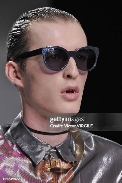 Model on the catwalk during the Katie Eary Ready to wear Fall/Winter 2013-2014 show at the London Collections: MEN AW13 at The Hospital Club on...