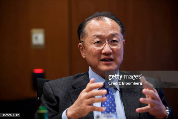 Jim Yong Kim, president of the World Bank, speaks during an interview at the organization's headquarters in Washington, D.C., U.S., on Wednesday,...