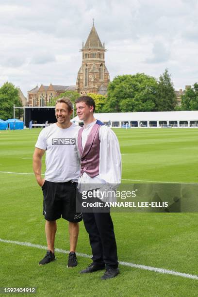 Former England Rugby player, Jonny Wilkinson poses for a photo with the Pupil who played William Webb Ellis during the re-anactment of the first game...