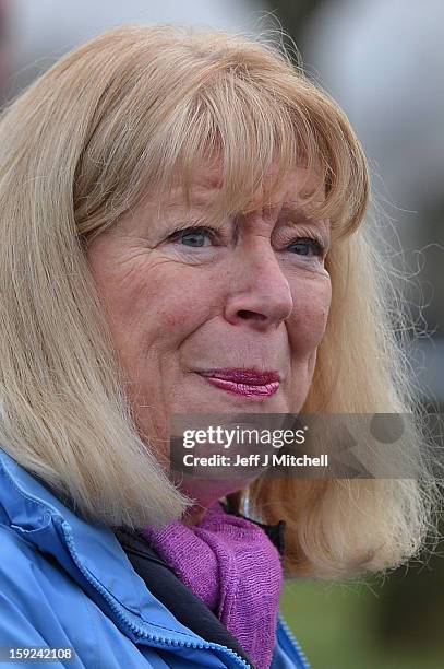 Sandra Brown reacts following the conformation that a grave at Old Monkton cemetery does not contain the body of missing schoolgirl Mora Anderson on...