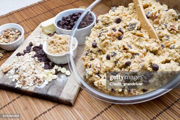 chocolate chip cookie dough - chocolate chips stock pictures, royalty-free photos & images