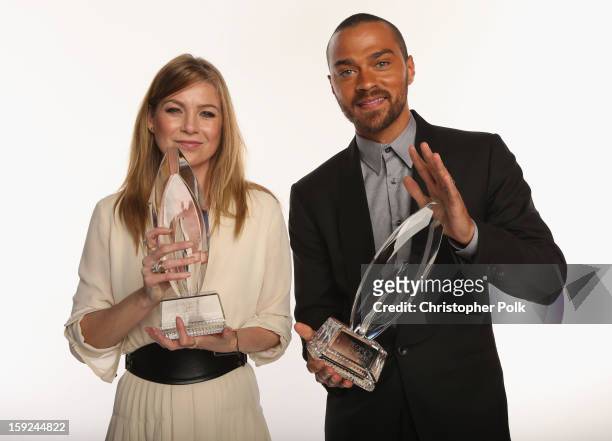 Actors Ellen Pompeo and Jesse Williams pose for a portrait during the 39th Annual People's Choice Awards at Nokia Theatre L.A. Live on January 9,...